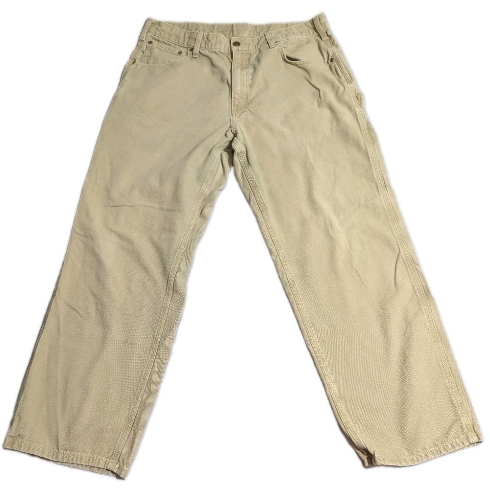 Carhartt B159 DKH Canvas Carpenter Pants Mens 36x30 Brown Work Utility - Read